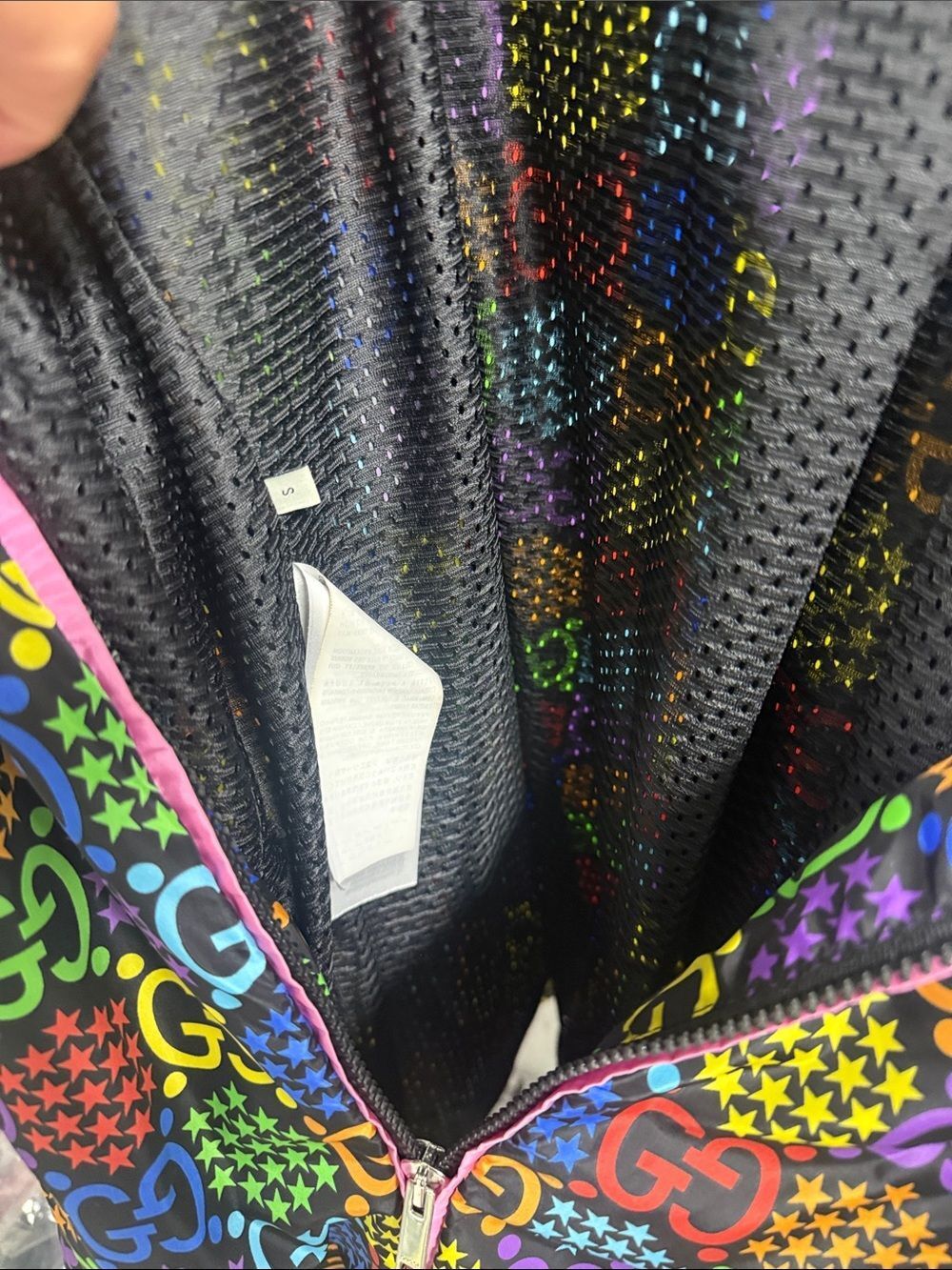 AUTHENTICâGucci Multicolor GG Hooded Windbreaker Pink Trim - Zip Up - Size Small - Picture 5 of 6